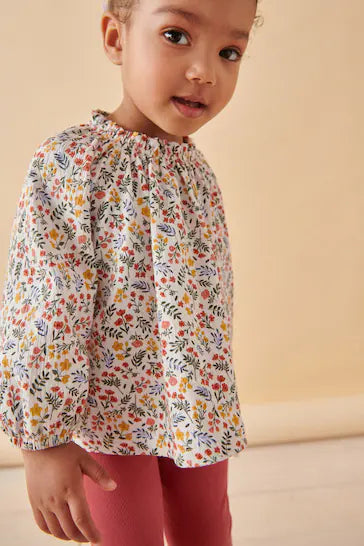 |Girl| Conjunto Blusa E Leggings - Floral Laranja (3 meses a 7 anos)