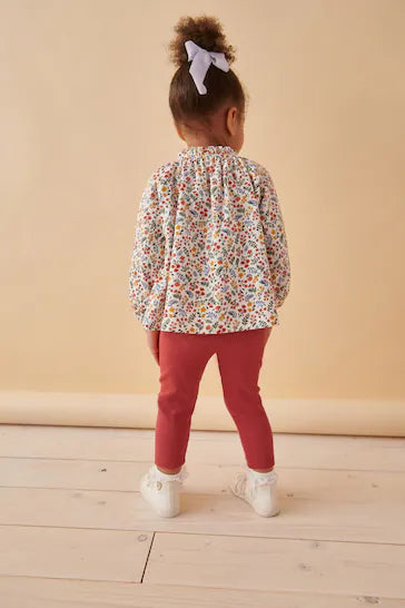 |Girl| Conjunto Blusa E Leggings - Floral Laranja (3 meses a 7 anos)