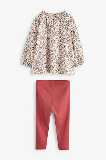 |Girl| Conjunto Blusa E Leggings - Floral Laranja (3 meses a 7 anos)