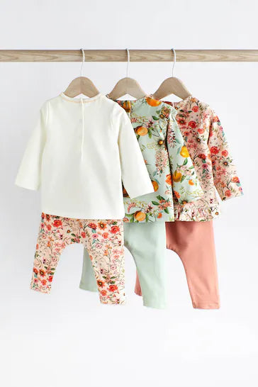 |BabyGirl| Conjunto De 6 Peças De Camisetas e Leggings Para Bebê - Green Floral