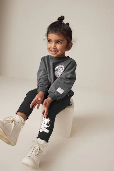 |Girl| Conjunto De Blusa e Legging Cinza Carvão Disney 101 Dalmations De Manga Comprida (3 meses a 7 anos)