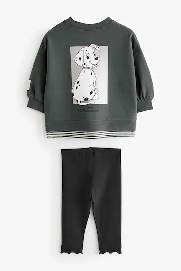 |Girl| Conjunto De Blusa e Legging Cinza Carvão Disney 101 Dalmations De Manga Comprida (3 meses a 7 anos)