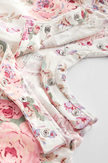 |BabyGirl| Pacote De 3 Macacões Para Bebê - Pink/White Floral