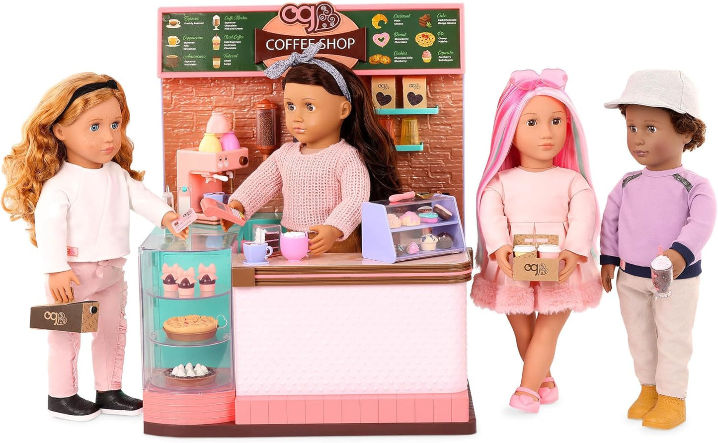 A Nossa Geração – Acessórios para Bonecas de 18 Polegadas – Conjunto de Brinquedos para Cafetaria – Artigos Alimentares – Brincadeira de Faz de Conta 3+ Anos – Love U Latte