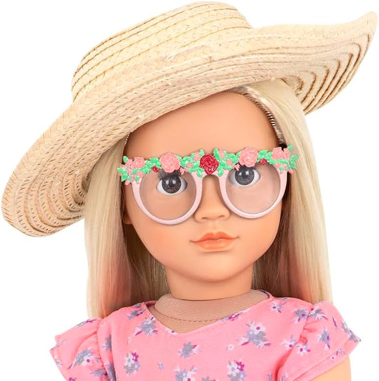 Boneca Our Generation com vestido estampado floral e chapéu de sol, Dália