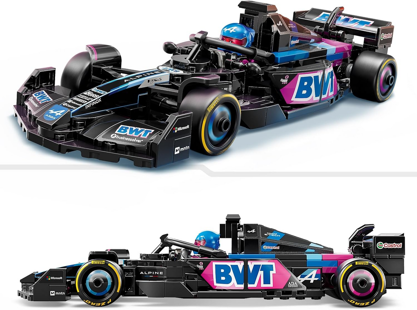 LEGO Speed Champions BWT Alpine F1 Team A524 Race Car Toy com uma minifigura colecionável de piloto de Fórmula 1 - Kits de modelos para meninos e meninas de 10 anos ou fãs adultos de automobilismo 77248