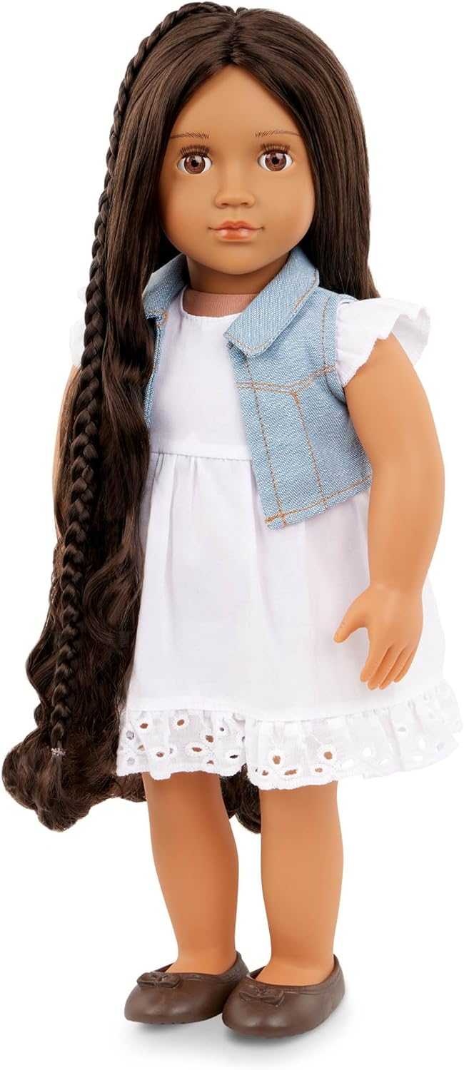 A Nossa Geração Perla From Hair to There Styling Doll - Boneca de Cabelo Crescente de 18 Polegadas com Trança Extensível, Boneca de Moda para Meninas, Cabelo Longo e Modelável, Inclui Guia de Estilo, Idades 3+