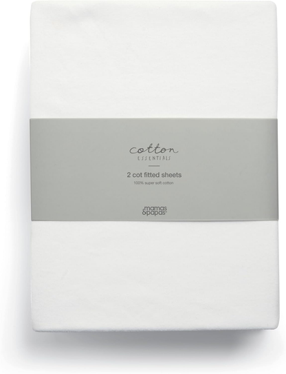 Lençóis com elástico para berço Mamas & Papas, pacote de 2, brancos (127 x 63 x 17 cm)