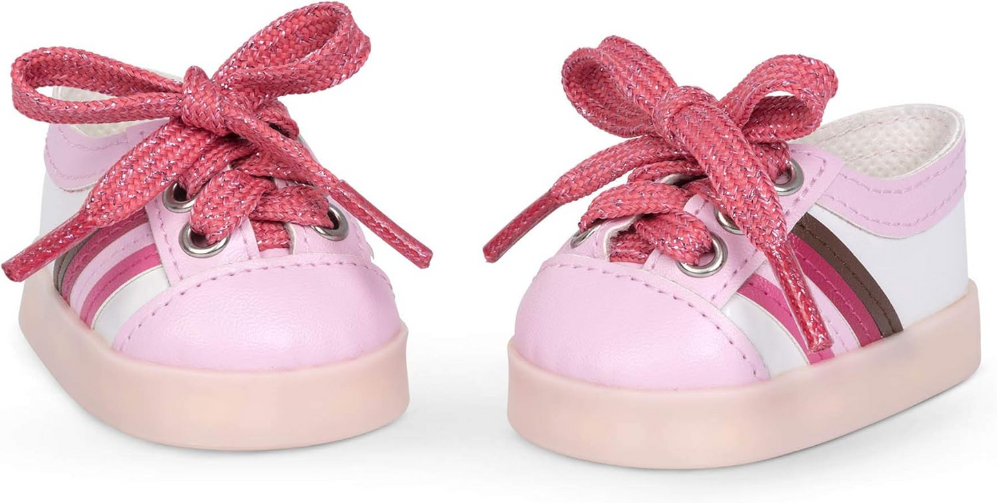 Sapatos Rainbow Delight da Our Generation – Ténis cor-de-rosa com luzes para bonecas de 45 cm – 1 par de sapatos