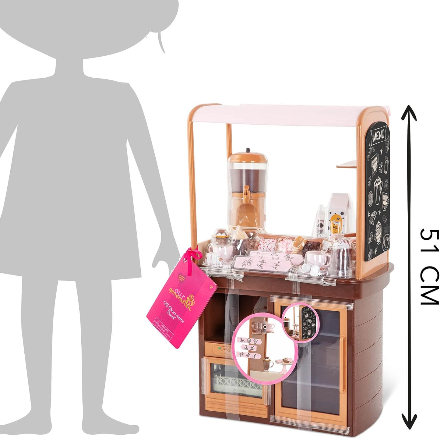 Conjunto de brinquedos Choco-Tastic da Our Generation – Suporte para chocolate quente para bonecas de 45 cm – Inclui conjunto de acessórios com 26 peças