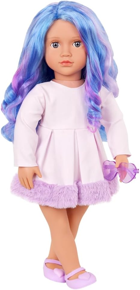 Generation Fashion Dolls 18" Veronika com cabelo escuro azul e roxo e óculos de coração roxo