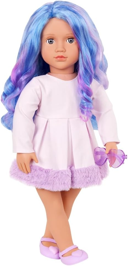 Generation Fashion Dolls 18" Veronika com cabelo escuro azul e roxo e óculos de coração roxo