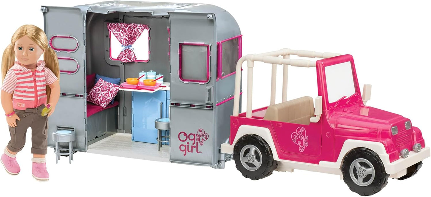 Our Generation My Way and Highways Jeep – Camião 4x4 Rosa e Branco para Bonecas Meninas de 18 Polegadas – Compatível com Reboque OG