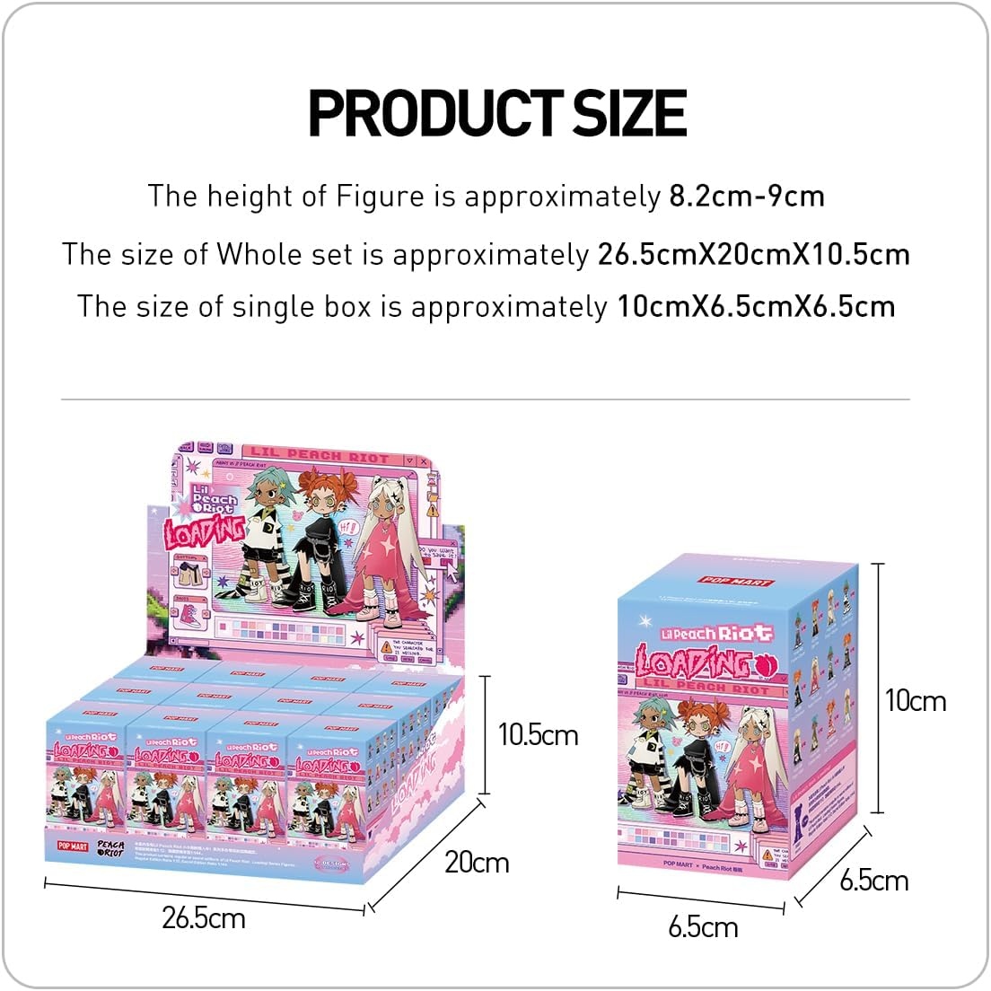 POP MART Lil Peach Riot: Carregando! Série de bonecos, 1 caixa, design premium, presente para mulheres, boneco de ação colecionável chique e favorito dos fãs