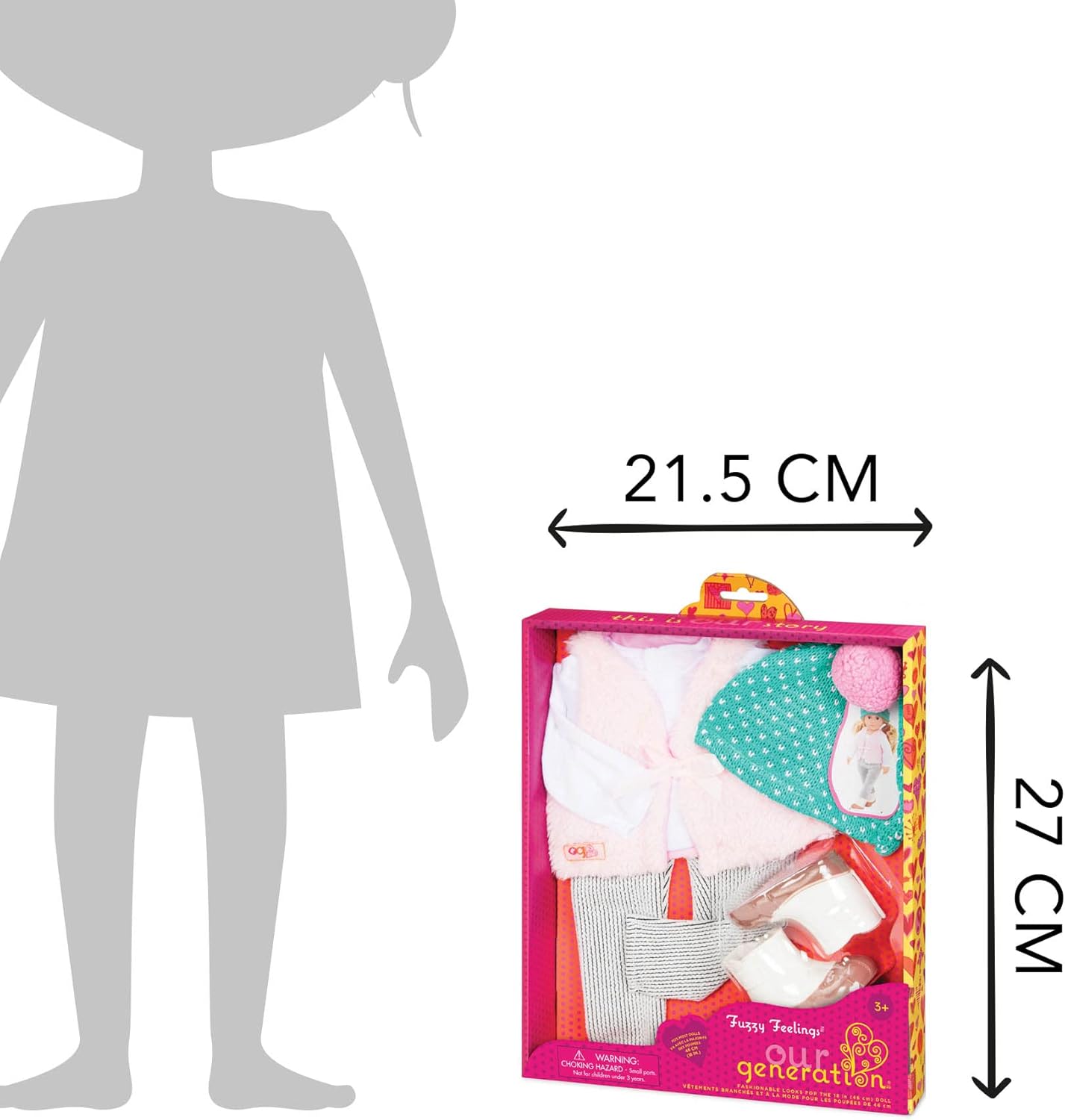 Nossa Geração Fuzzy Feelings Outfit – Roupa aconchegante para o frio para bonecas fashion de 18 polegadas – Conjunto de 5 peças para atividades ao ar livre