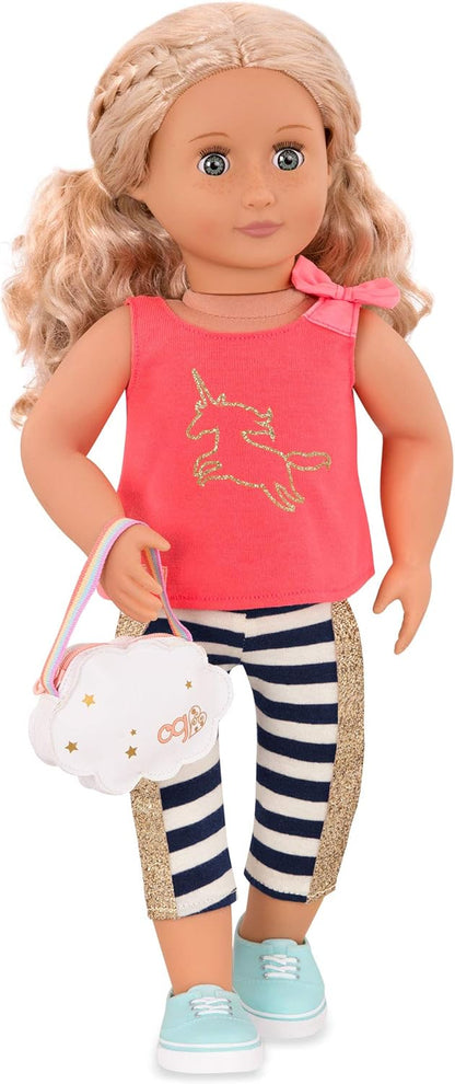 Nossa Geração Desejo Realizado – Conjunto de Moda Unicórnio Brilhante para Bonecas de 18 Polegadas – Conjunto de Roupas de 4 Peças