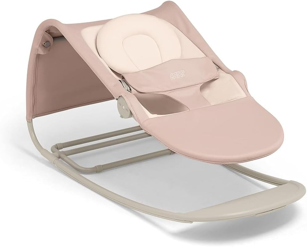 Mamas & Papas Tempo 3 em 1 Rocker/Bouncer, leve, com cinto de 3 pontos e barra de brinquedos magnética facilmente removível, Blush
