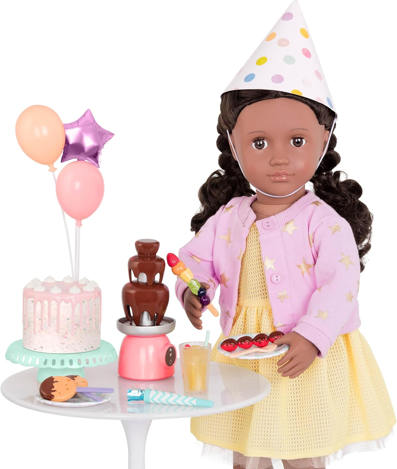 A Nossa Geração – Acessórios para Festa de Bonecas de 18 Polegadas – Bolo de Aniversário e Balões – Comida e Material de Faz de Conta – Brincadeira Imaginativa – Brinquedos para Crianças a partir dos 3 Anos – Conjunto de Aniversário Doce Celebração