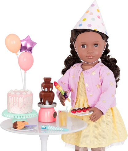 A Nossa Geração – Acessórios para Festa de Bonecas de 18 Polegadas – Bolo de Aniversário e Balões – Comida e Material de Faz de Conta – Brincadeira Imaginativa – Brinquedos para Crianças a partir dos 3 Anos – Conjunto de Aniversário Doce Celebração