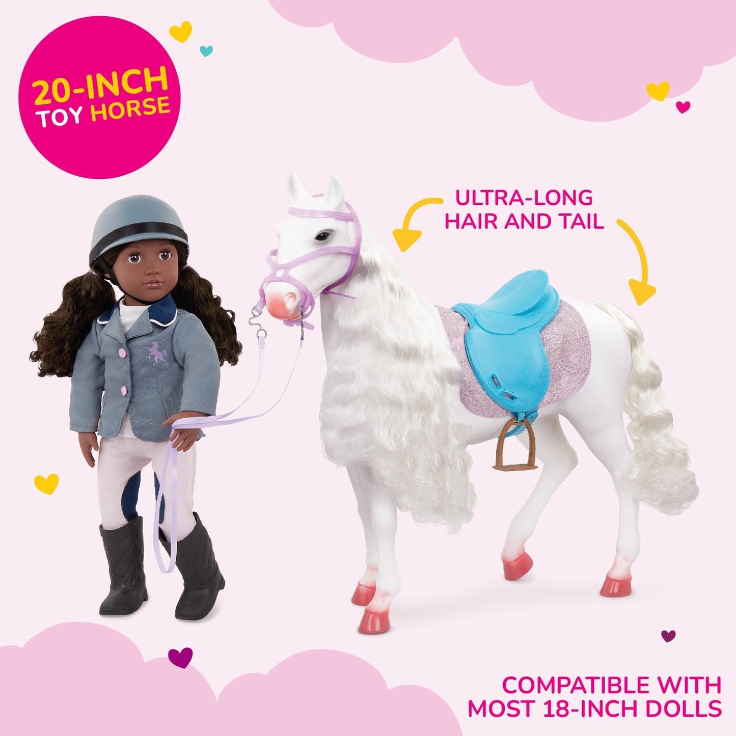 Our Generation Camarillo Hair Play Horse – Cavalo de brinquedo infantil de 50 cm com acessórios de estilo, sela e escova de cabelo – Acessório para cavalo para bonecas de 45 cm – Brinquedos para crianças a partir dos 3 anos