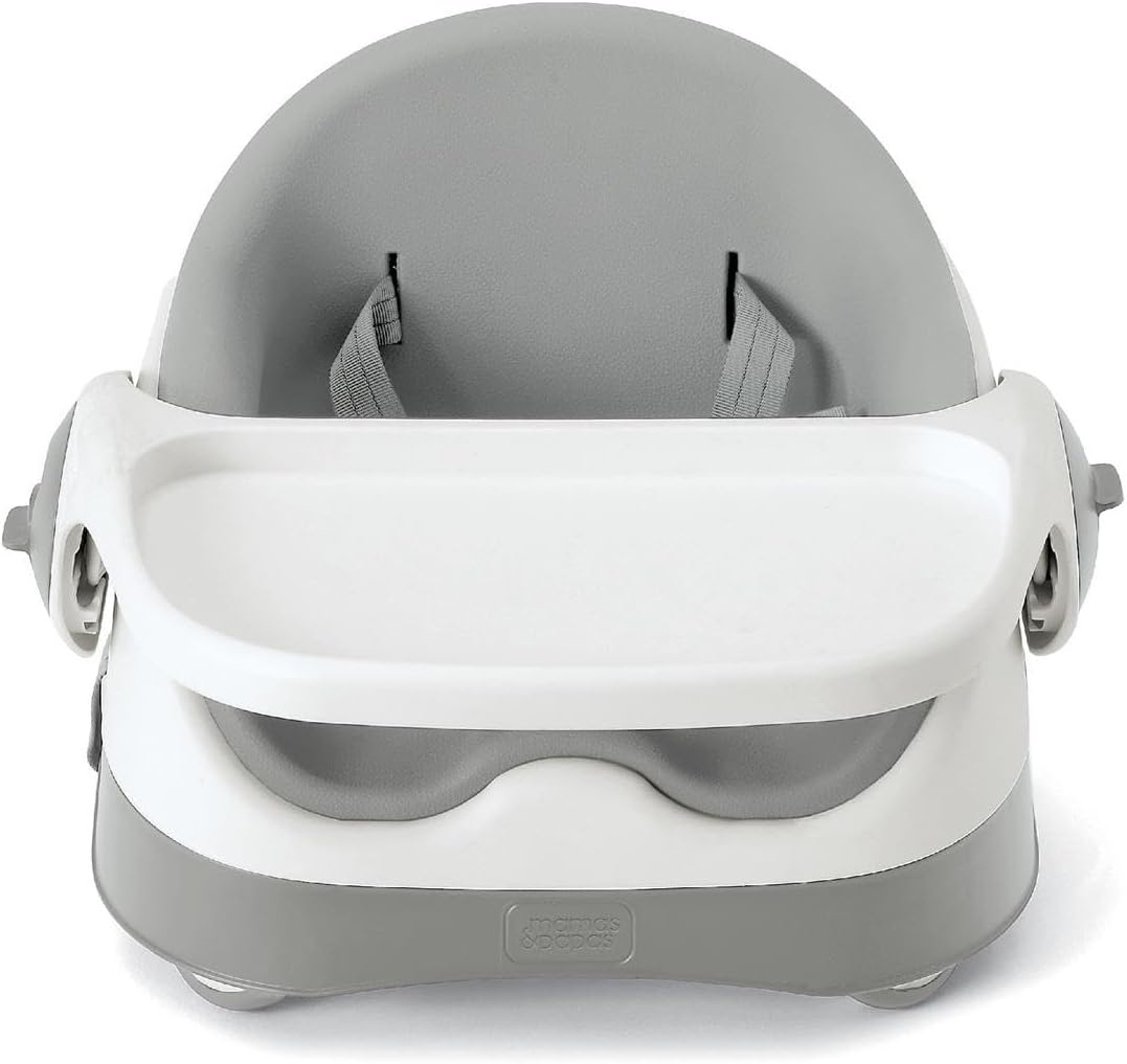Assento elevatório Mamas & Papas Baby Bud para refeições, tabuleiro amovível, cinto de segurança, assento ajustável e pés antiderrapantes, cinzento Pebble
