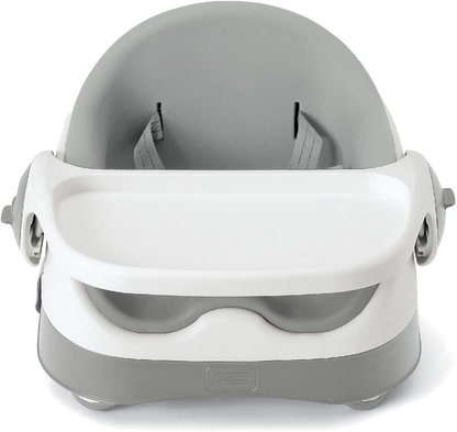 Assento elevatório Mamas & Papas Baby Bud para refeições, tabuleiro amovível, cinto de segurança, assento ajustável e pés antiderrapantes, cinzento Pebble
