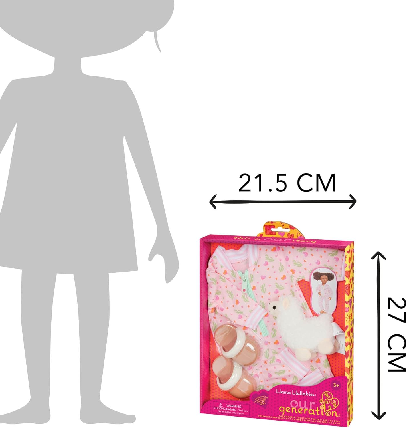 Conjunto de pijamas de lhama com peluche para bonecas de 45 cm - Conjunto de 3 peças