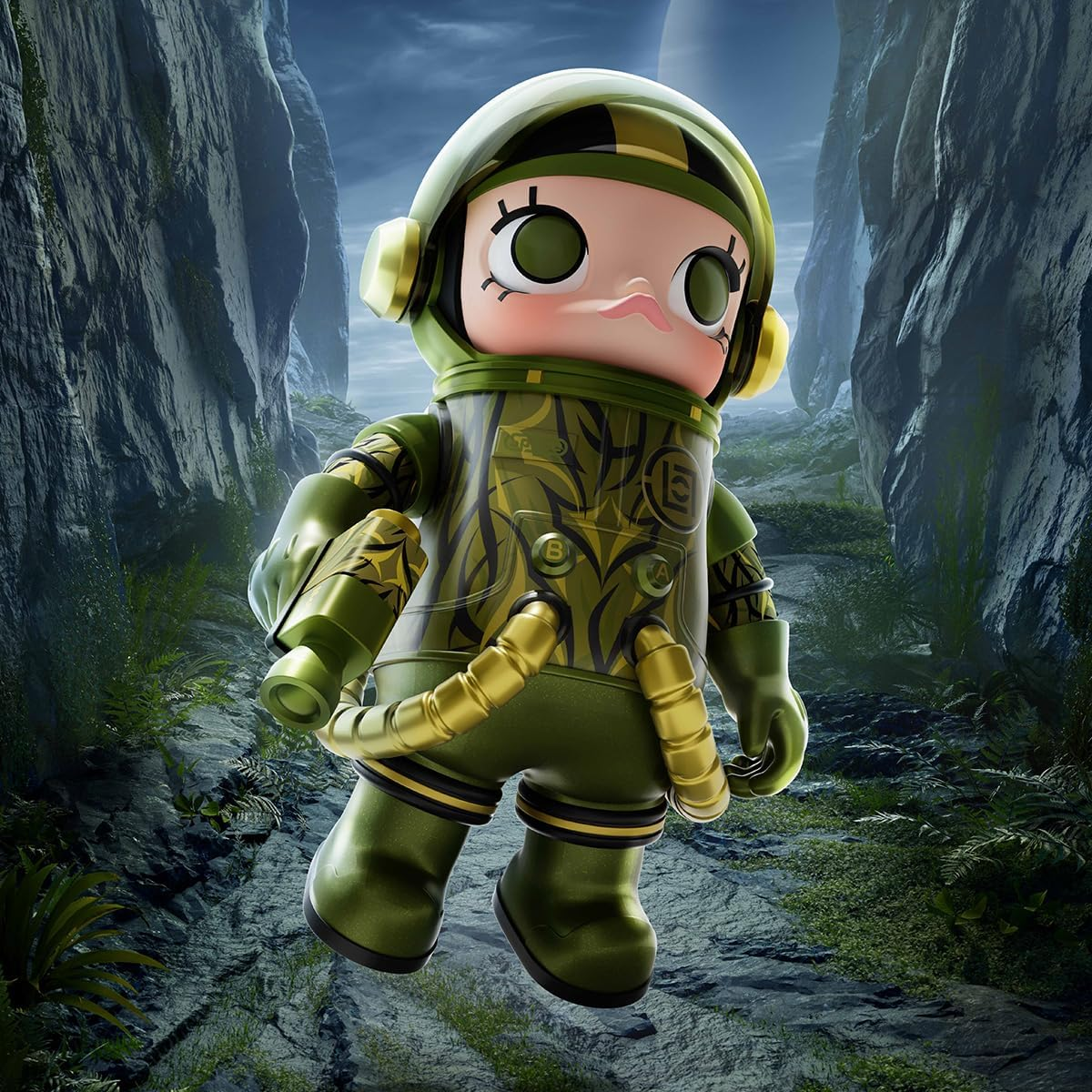 POP MART MEGA SPACE MOLLY 100% CLOT-Olive Alienegra 1 caixa de presentes de design premium para mulheres, boneco de ação colecionável chique favorito dos fãs