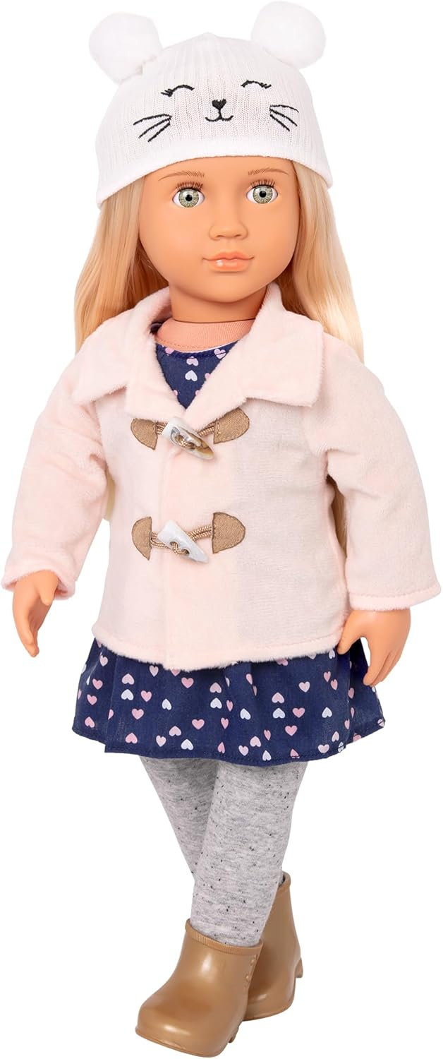 Our Generation - Conjunto de roupas alegres e relaxantes para o inverno - Conjunto de roupas de luxo aconchegante com chapéu de gatinho para bonecas de 45 cm - Conjunto de 5 peças