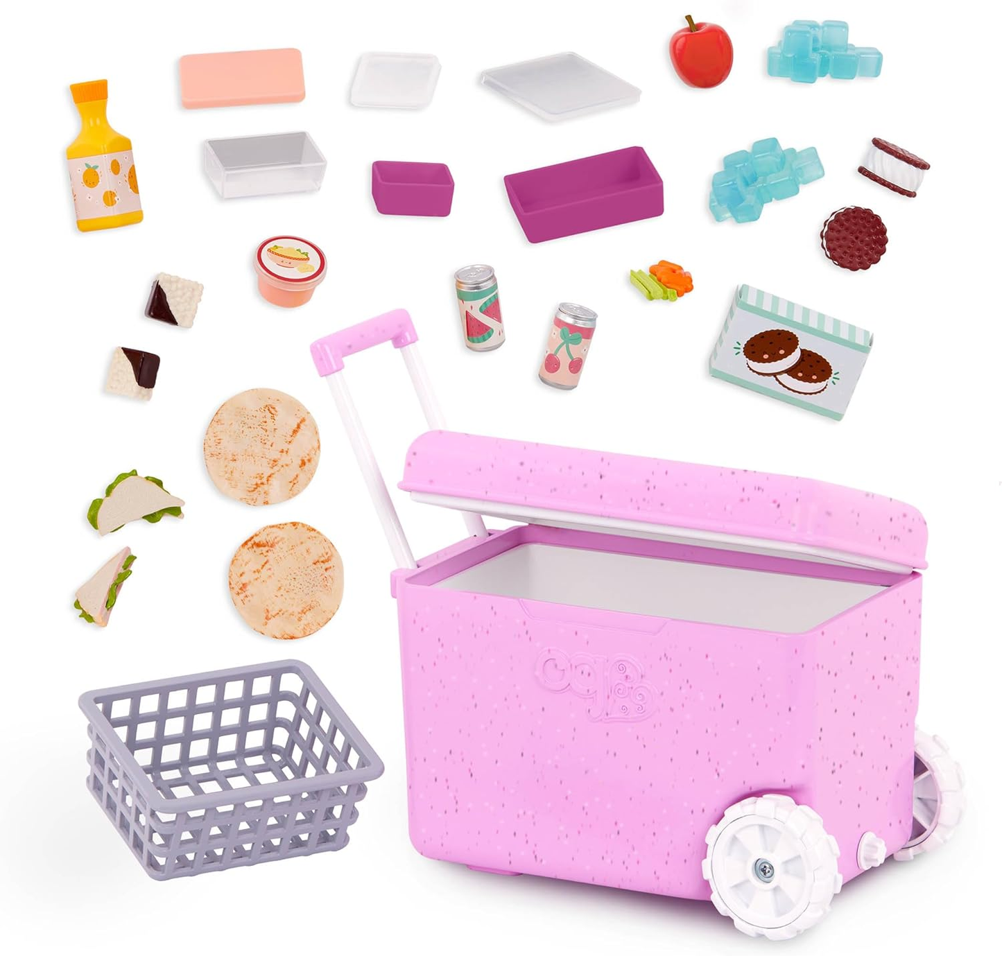 A Nossa Geração – Acessórios para bonecas de 45 cm – Caixa térmica com rodas – Brinquedos alimentares de faz de conta – Brincadeira imaginativa – Crianças a partir dos 3 anos – Caixa térmica de acampamento OG