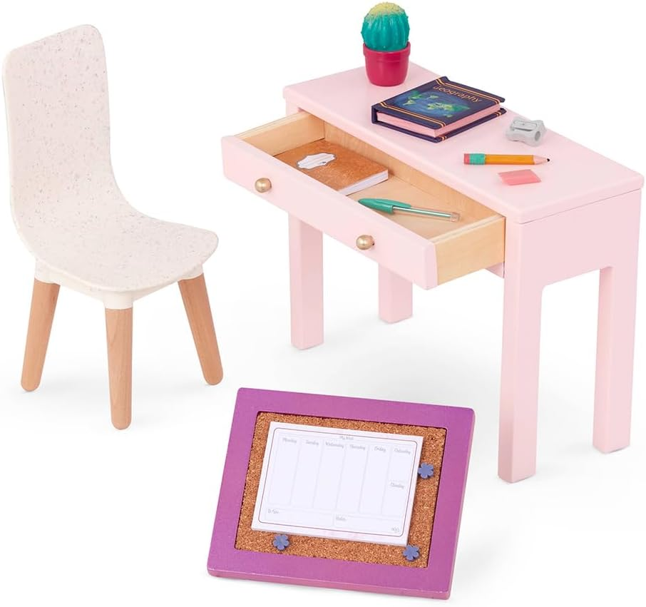 A Nossa Geração – Mobiliário para Casa de Bonecas – Conjunto de Mesa e Cadeira para Casa – Acessórios para Bonecas de 18 Polegadas – Brincadeiras de Faz de Conta – Brinquedos para Crianças a partir dos 3 anos – Conjunto de Escritório OG Working Wonder