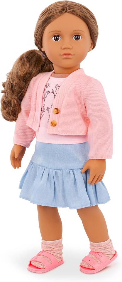 A Nossa Geração – Roupa de boneca de 45 cm – Conjunto de camisola rosa e saia azul – Blusa com estampado floral – Brincadeira de faz de conta – Brinquedos para crianças a partir dos 3 anos – Charme campestre