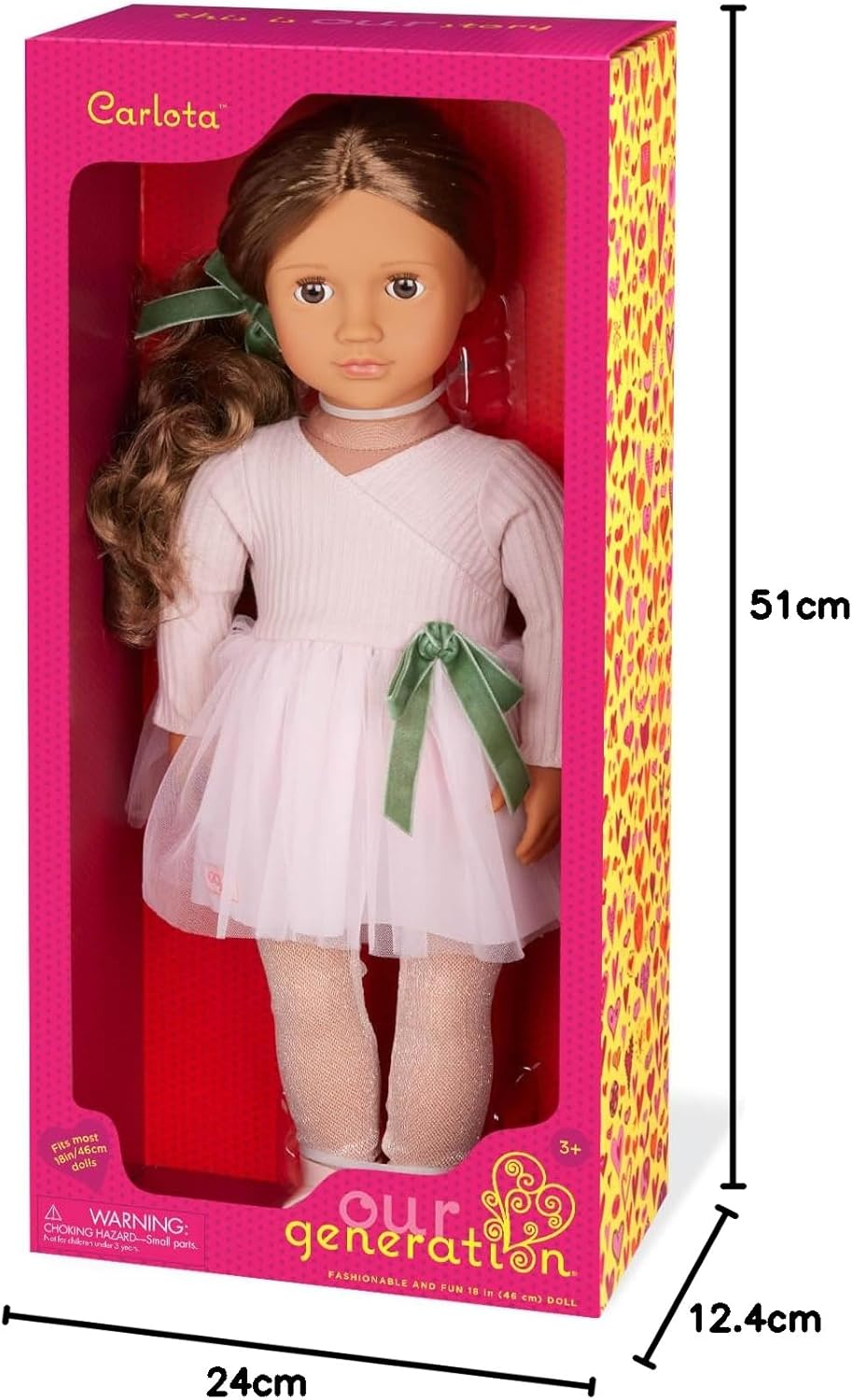 Our Generation Boneca bailarina Carlota de 45 cm com braços e pernas giratórias, características realistas, roupa de ballet e acessórios - ideal para brincadeiras criativas e aventuras de estilo