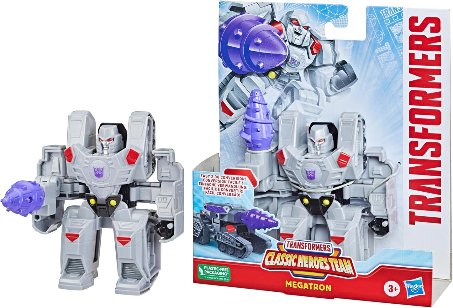 Transformers Classic Heroes Team Megatron - Figura de Acção Transformável de 11,4 cm (4,5 polegadas) - Para Crianças a partir dos 3 Anos