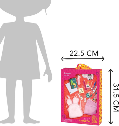 Conjunto de aprendizagem e brilho da nossa geração – Material escolar com mochila de orelha de coelho para bonecas de 45 cm – Conjunto de acessórios para sala de aula com 20 peças