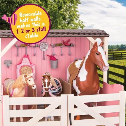 A Nossa Geração – Acessórios para Bonecas de 18 Polegadas – Estábulo para Cavalos – Conjunto de Brinquedos para Celeiros – Brinquedos para Cavalos – 3+ Anos – Sela – Estábulos para Cavalos