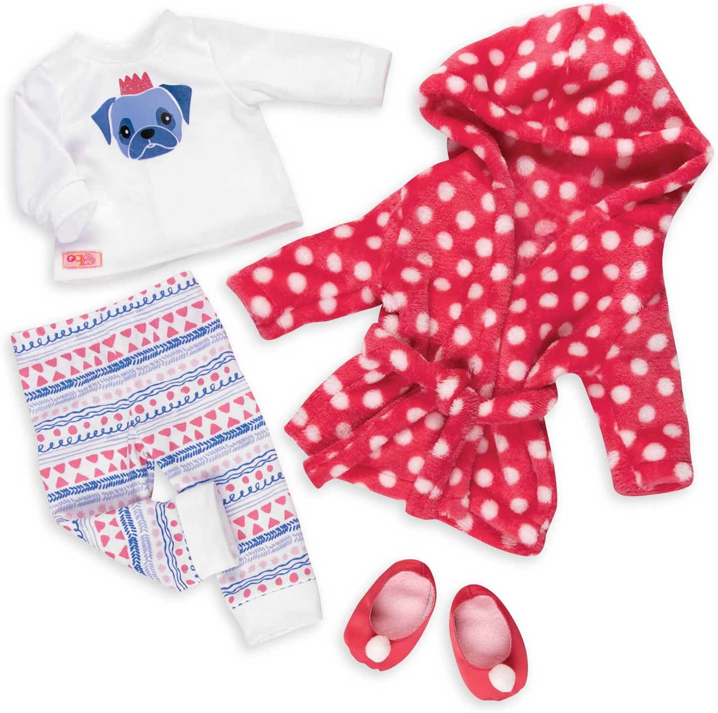 Conjunto de pijama divertido Our Generation Onesies - Pijama rosa divertido para bonecas de moda de 45 cm - Conjunto de 7 peças de roupa de dormir e acessórios