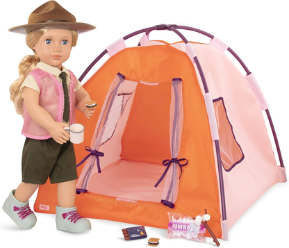 Our Generation Night Camp – Tenda de fácil montagem e acessórios de campismo para bonecas de 45 cm – Conjunto de campismo com 21 peças