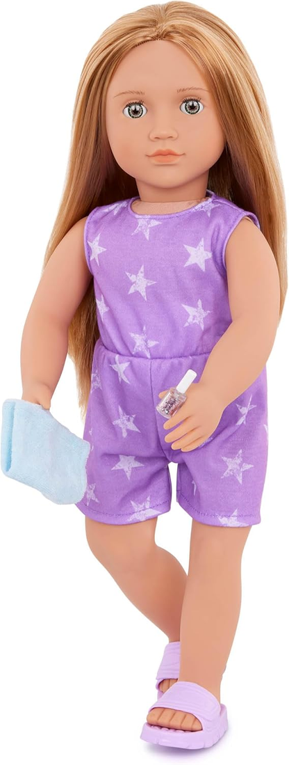 Our Generation Boneca Deluxe Emily com Livro de Histórias – Boneca organizadora de festas de 45 cm e livro de histórias para meninas e meninos, acessórios divertidos para festas, corpo macio e fofinho, para crianças a partir dos 3 anos