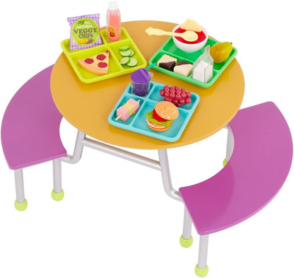 A Nossa Geração - Conjunto de Mesa de Cafetaria para Bonecas de 46 cm - Móveis para Bonecas - Com Mais de 20 Alimentos e Acessórios de Brinquedo - Perfeito para Cenas Escolares e Brincadeiras Criativas - Mesa de Cafetaria