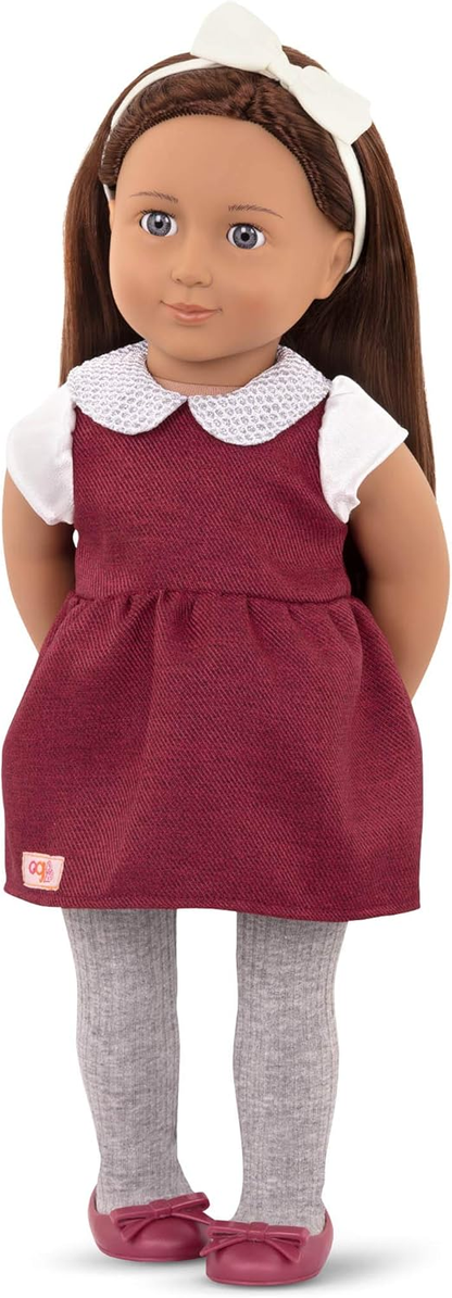 A Nossa Geração - Boneca de 46 cm - Milana - Cabelo castanho comprido e olhos azuis - Roupa de festa - Vestido vermelho com gola brilhante - Brinquedos para crianças a partir dos 3 anos