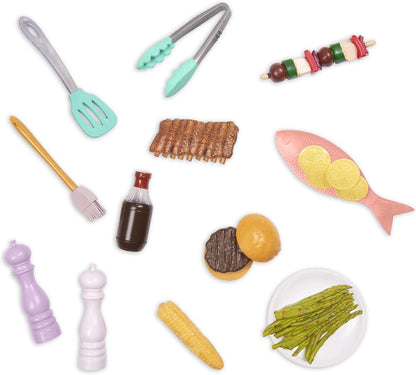 Our Generation OG Backyard Grill – Conjunto de acessórios para churrasco para bonecas de 45 cm – Conjunto de 14 acessórios para churrasco