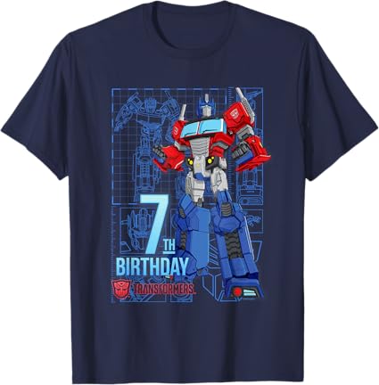 T-shirt de aniversário dos 7 anos do Optimus Prime dos Transformers