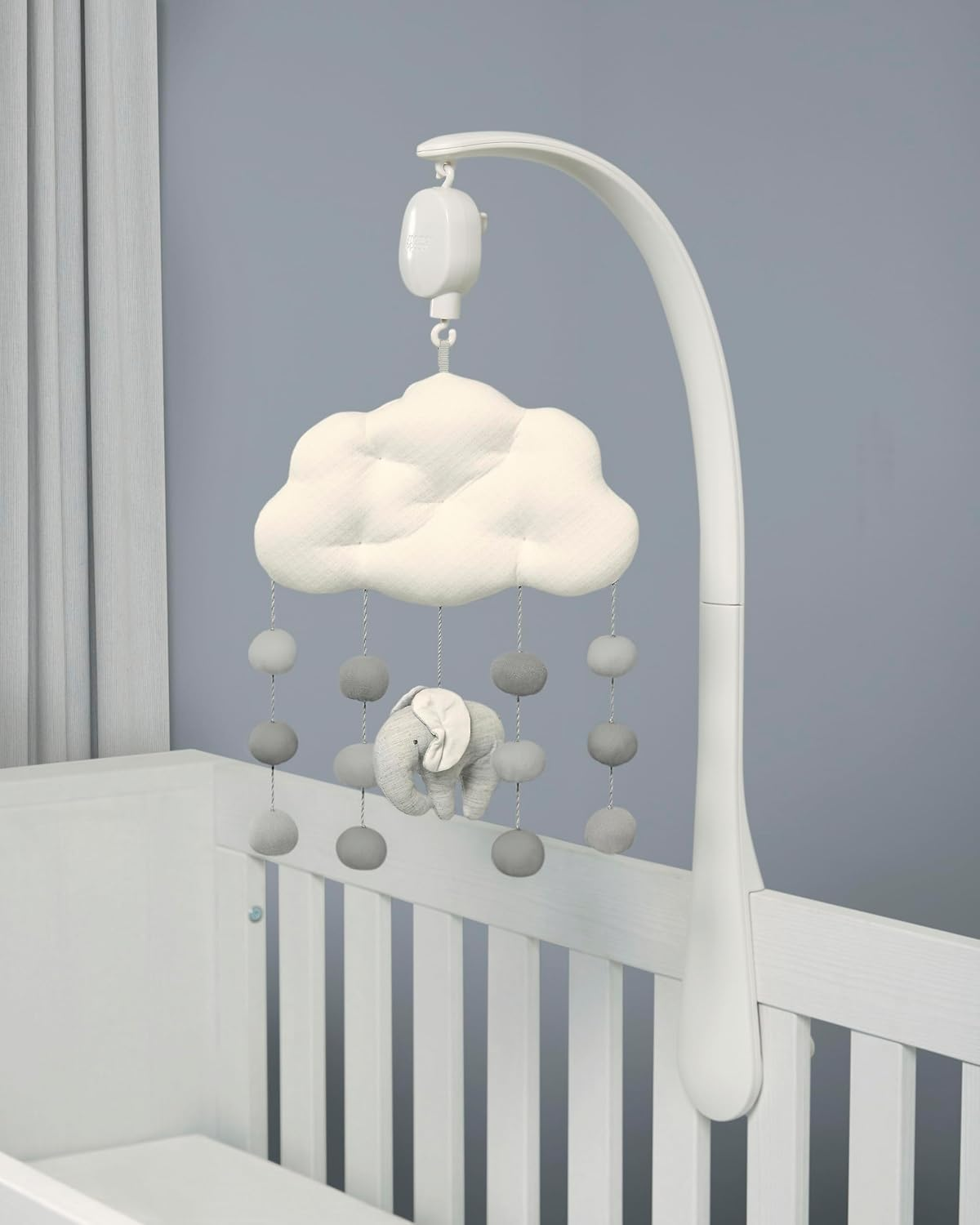Mamas & Papas Bem-vindos ao Mundo Nuvem e Elefante Mobile Musical com Pompons, Elefante Cinzento