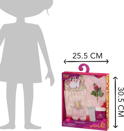 Fato de abertura da nossa geração – Fato de bailarina de luxo com fita para a cabeça e coroa para bonecas de 45 cm – Conjunto de 7 peças de roupa e acessórios de ballet