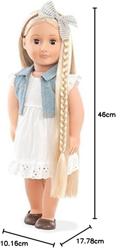 Boneca da moda Phoebe da Our Generation, atividade infantil, boneca de 46 cm com roupa completa e acessórios, incluindo extensões de cabelo e pente, brinquedos de brincadeira para crianças, perfeitos para aventuras de brincadeiras infantis