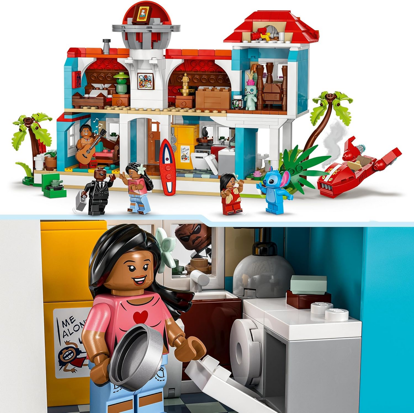 LEGO ǀ Disney Lilo and Stitch Beach House Building Kit, conjunto de construção detalhado para crianças e fãs, opções divertidas de brincadeira de faz de conta para meninas e meninos que adoram as personagens e naves espaciais 43268