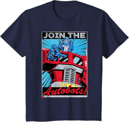 T-shirt com poster retro do Transformers Optimus Prime juntando-se aos Autobots