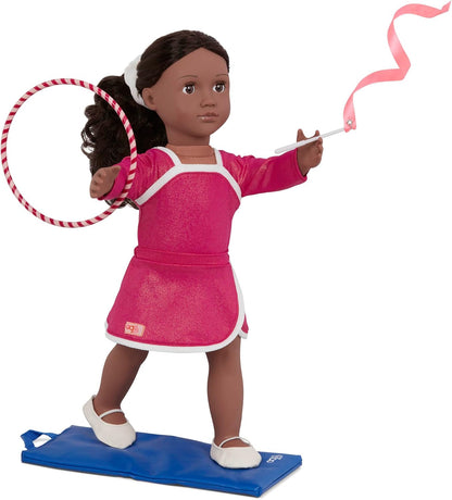 Fato de ginástica de luxo com varinha de fita para bonecas de 45 cm - Conjunto de 7 peças de roupa e acessórios para ginastas
