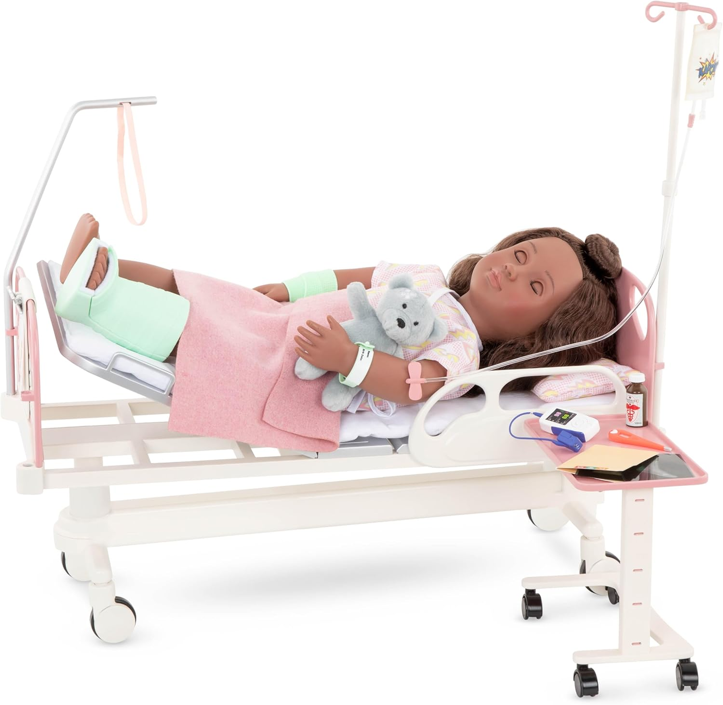 A Nossa Geração – Cama de Hospital para Bonecas – Conjunto de Médico – Vestido de Hospital, Estetoscópio, Kit Médico – Acessórios para Bonecas de 18 Polegadas – Brinquedos para Crianças a Partir dos 3 Anos – Cama para Melhoras